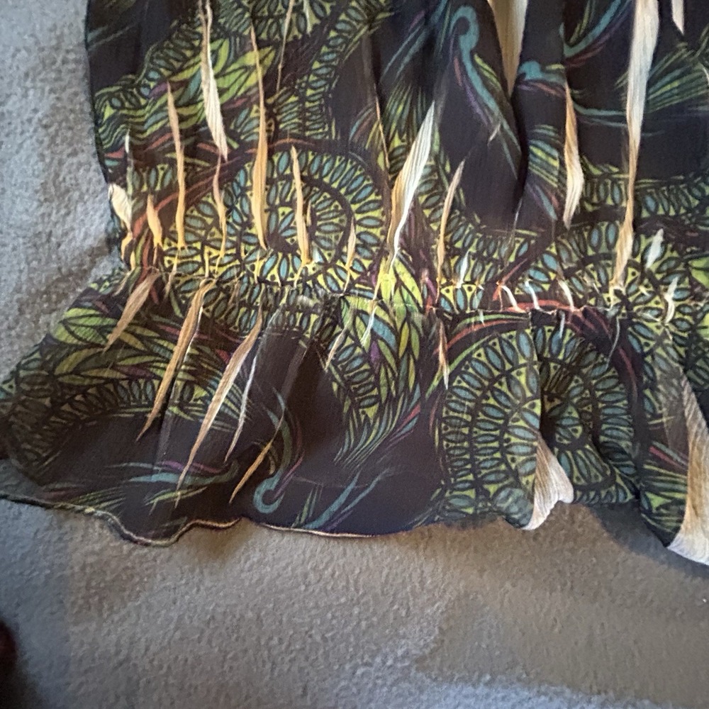 One World Boho Shirt Top Hippie Lace Peacock Green Blouse Embellished Top Size S - Picture 8 of 10
